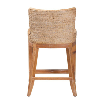 Seagrass Counter Stool with Mahogany Wood Frame, Whitewash