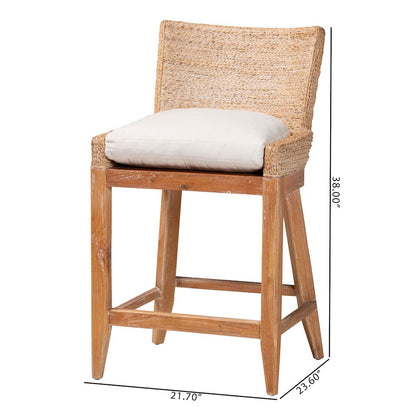 Seagrass Counter Stool with Mahogany Wood Frame, Whitewash