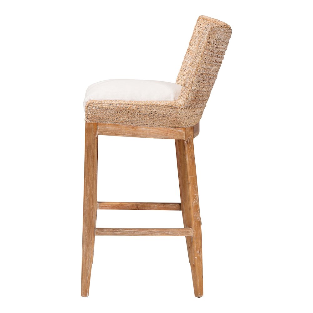 Seagrass Bar Stool with Mahogany Wood Frame, Whitewash