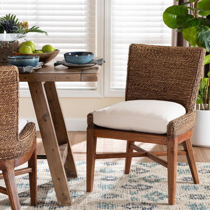 Seagrass Dining Chair with Mahogany Wood Frame, Brown Wash