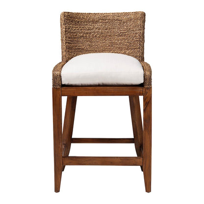 Seagrass Counter Stool with Mahogany Wood Frame, Brown Wash