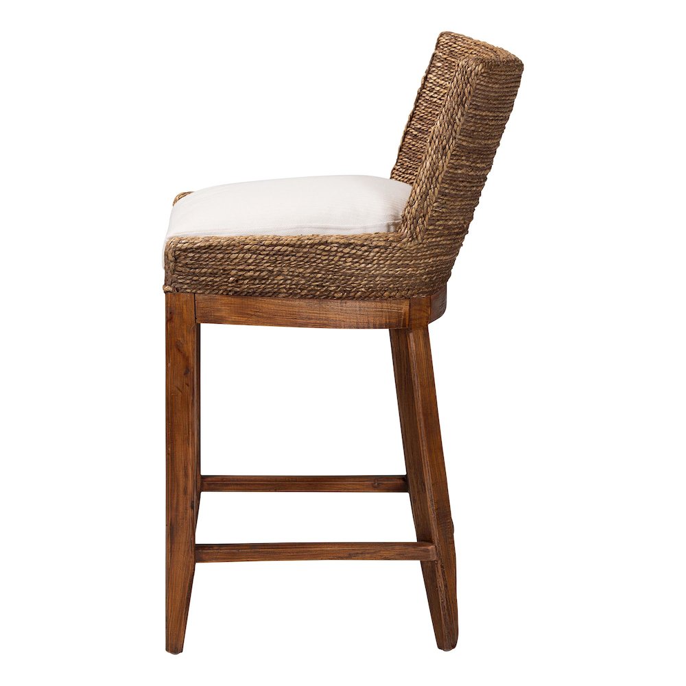 Seagrass Counter Stool with Mahogany Wood Frame, Brown Wash