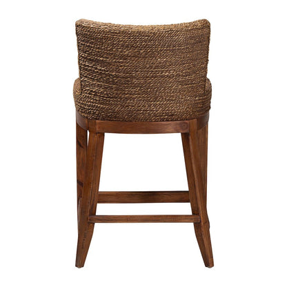 Seagrass Counter Stool with Mahogany Wood Frame, Brown Wash
