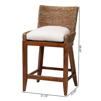 Seagrass Counter Stool with Mahogany Wood Frame, Brown Wash