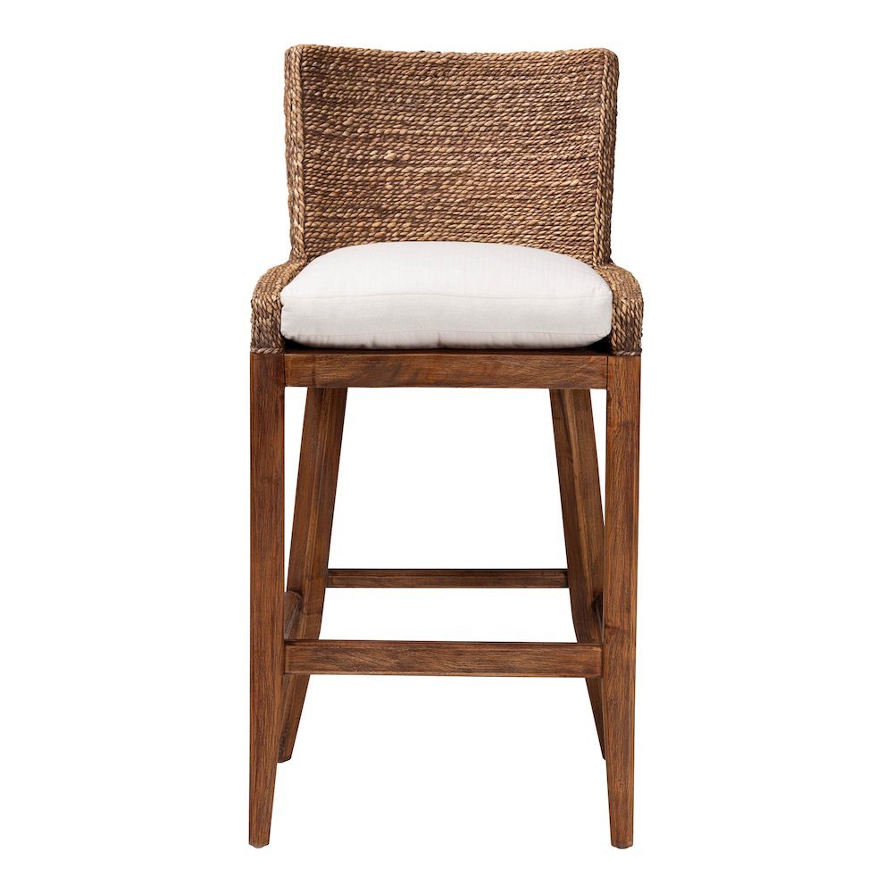 Seagrass Bar Stool with Mahogany Wood Frame, Brown Wash