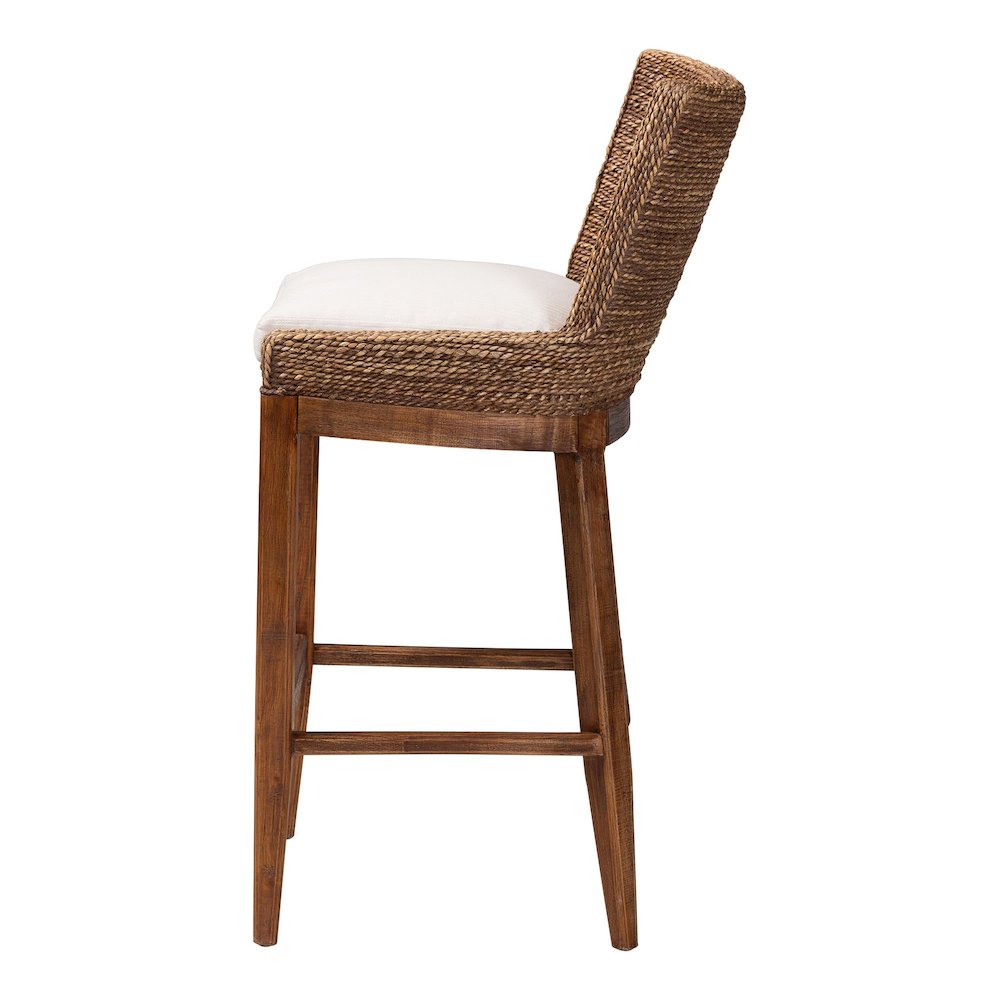 Seagrass Bar Stool with Mahogany Wood Frame, Brown Wash