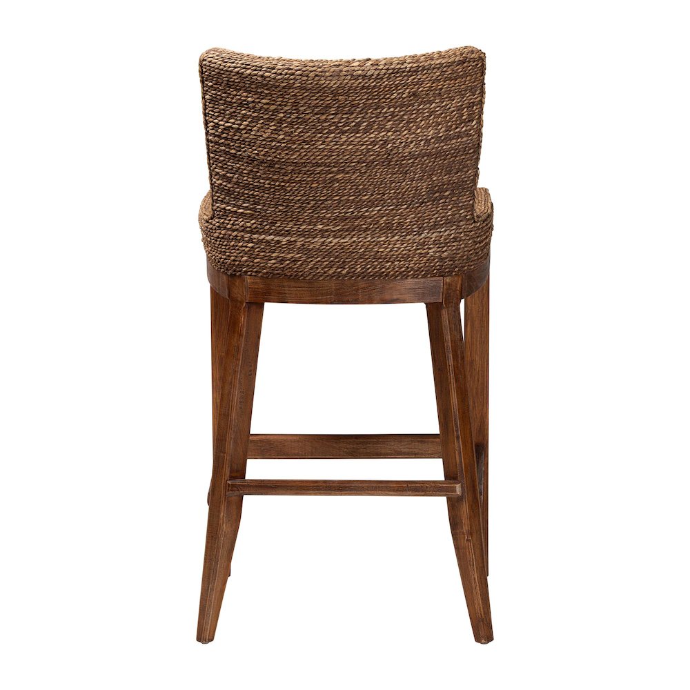 Seagrass Bar Stool with Mahogany Wood Frame, Brown Wash