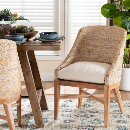Seagrass Dining Chair with Mahogany Wood Frame, Whitewash