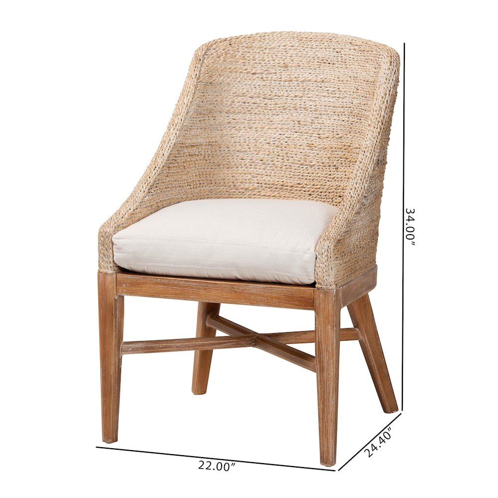 Seagrass Dining Chair with Mahogany Wood Frame, Whitewash
