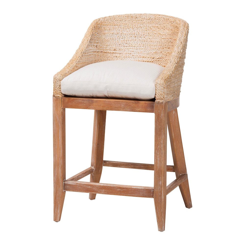 Seagrass Counter Stool with Mahogany Wood Frame, Whitewash