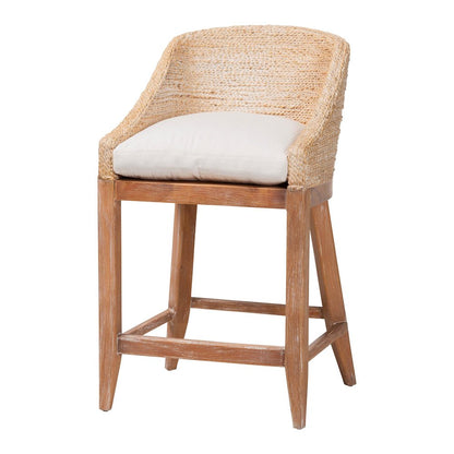 Seagrass Counter Stool with Mahogany Wood Frame, Whitewash