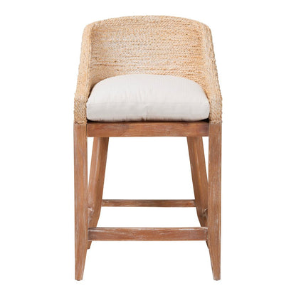 Seagrass Counter Stool with Mahogany Wood Frame, Whitewash