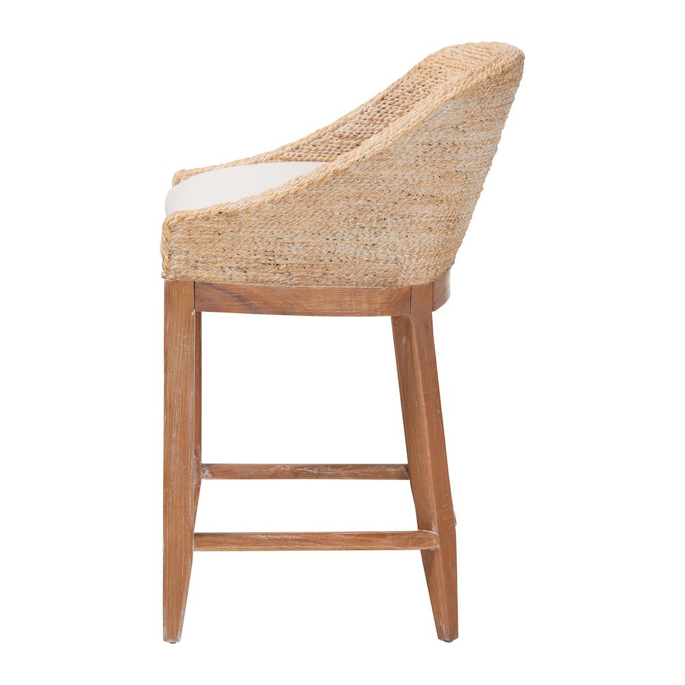Seagrass Counter Stool with Mahogany Wood Frame, Whitewash