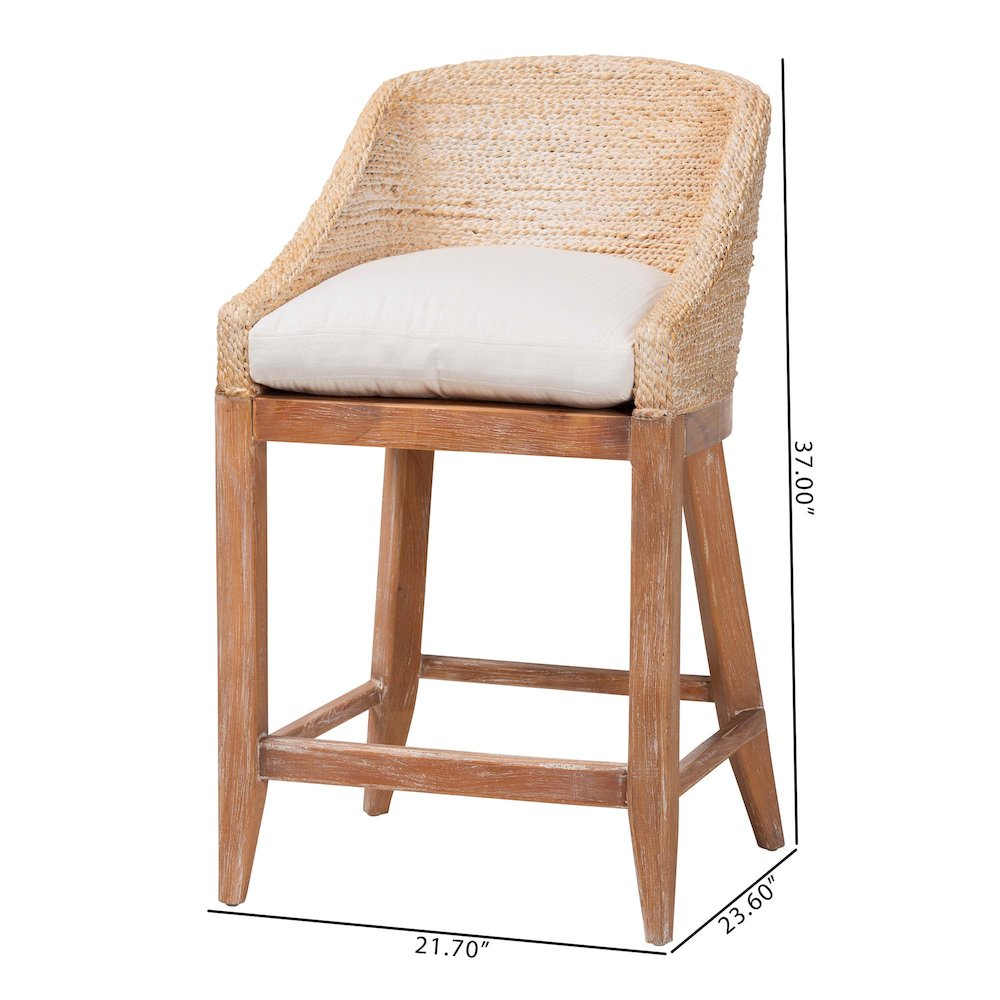 Seagrass Counter Stool with Mahogany Wood Frame, Whitewash