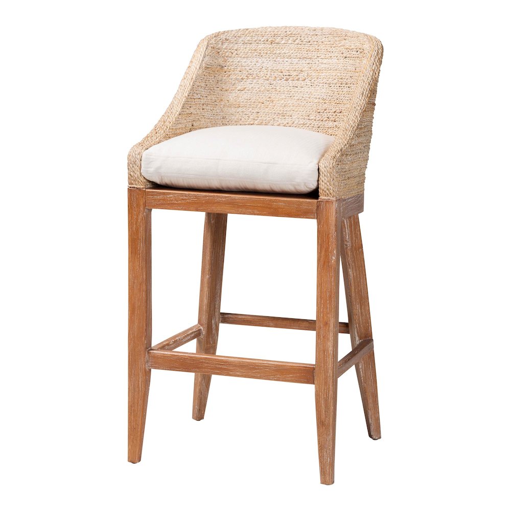 Seagrass Bar Stool with Mahogany Wood Frame, Whitewash