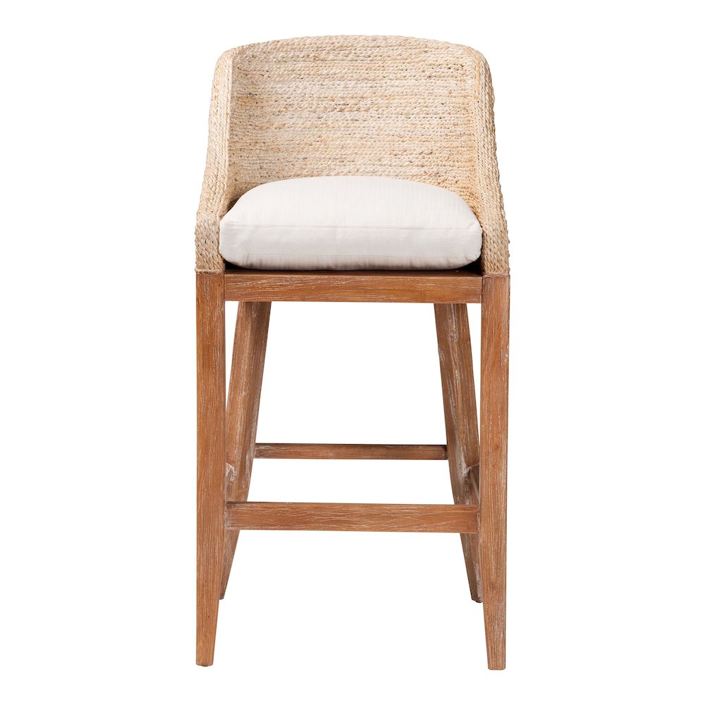 Seagrass Bar Stool with Mahogany Wood Frame, Whitewash