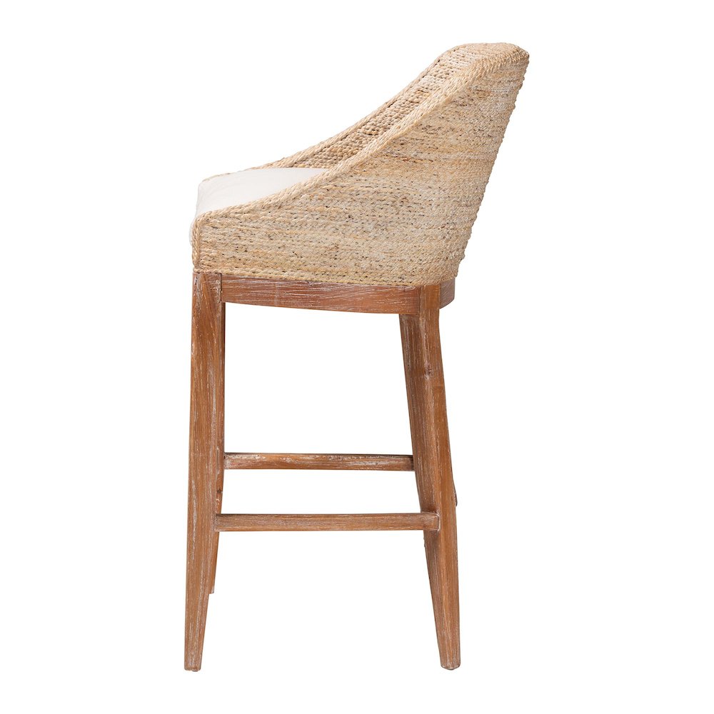 Seagrass Bar Stool with Mahogany Wood Frame, Whitewash