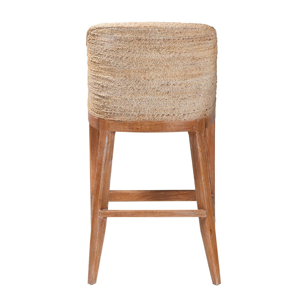 Seagrass Bar Stool with Mahogany Wood Frame, Whitewash