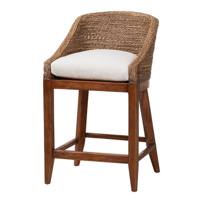 Seagrass Counter Stool with Mahogany Wood Frame, Brown Wash