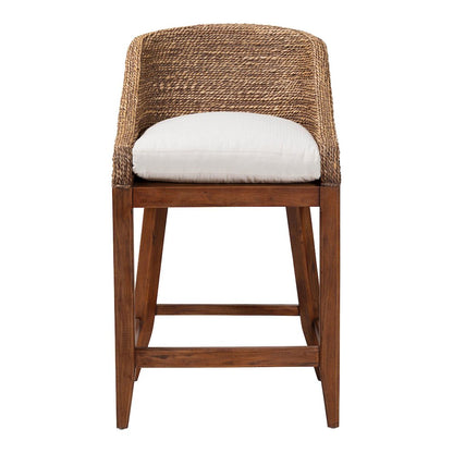Seagrass Counter Stool with Mahogany Wood Frame, Brown Wash