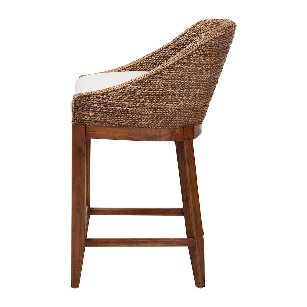Seagrass Counter Stool with Mahogany Wood Frame, Brown Wash