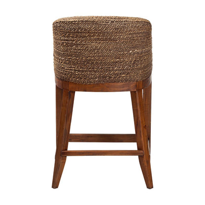 Seagrass Counter Stool with Mahogany Wood Frame, Brown Wash