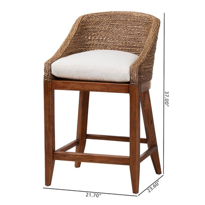 Seagrass Counter Stool with Mahogany Wood Frame, Brown Wash