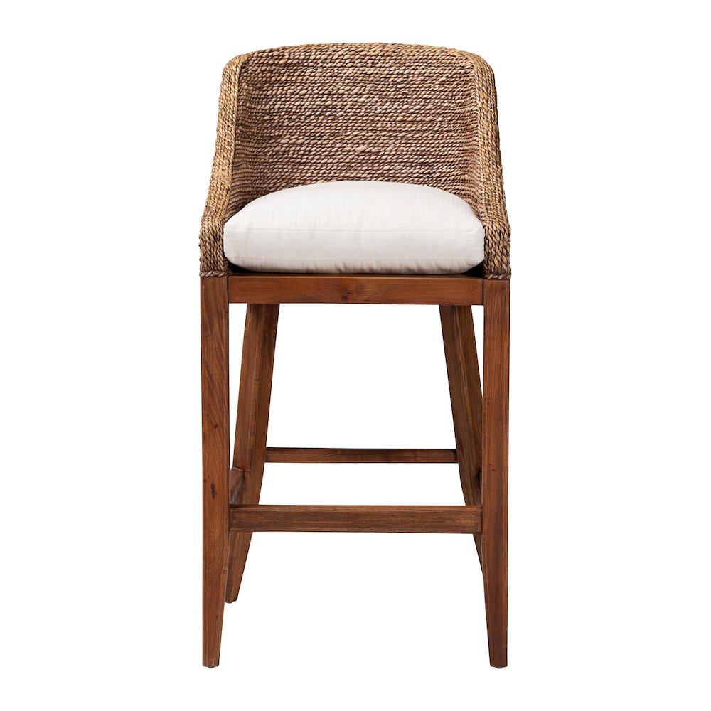 Seagrass Bar Stool with Mahogany Wood Frame, Brown Wash