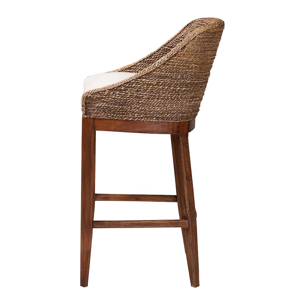 Seagrass Bar Stool with Mahogany Wood Frame, Brown Wash