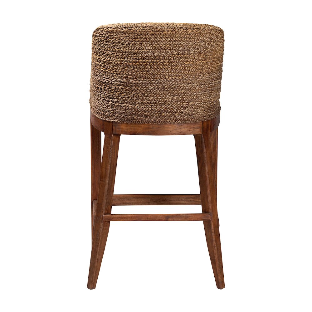 Seagrass Bar Stool with Mahogany Wood Frame, Brown Wash