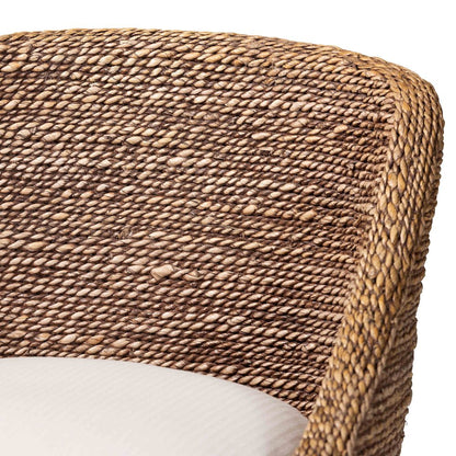 Seagrass Bar Stool with Mahogany Wood Frame, Brown Wash