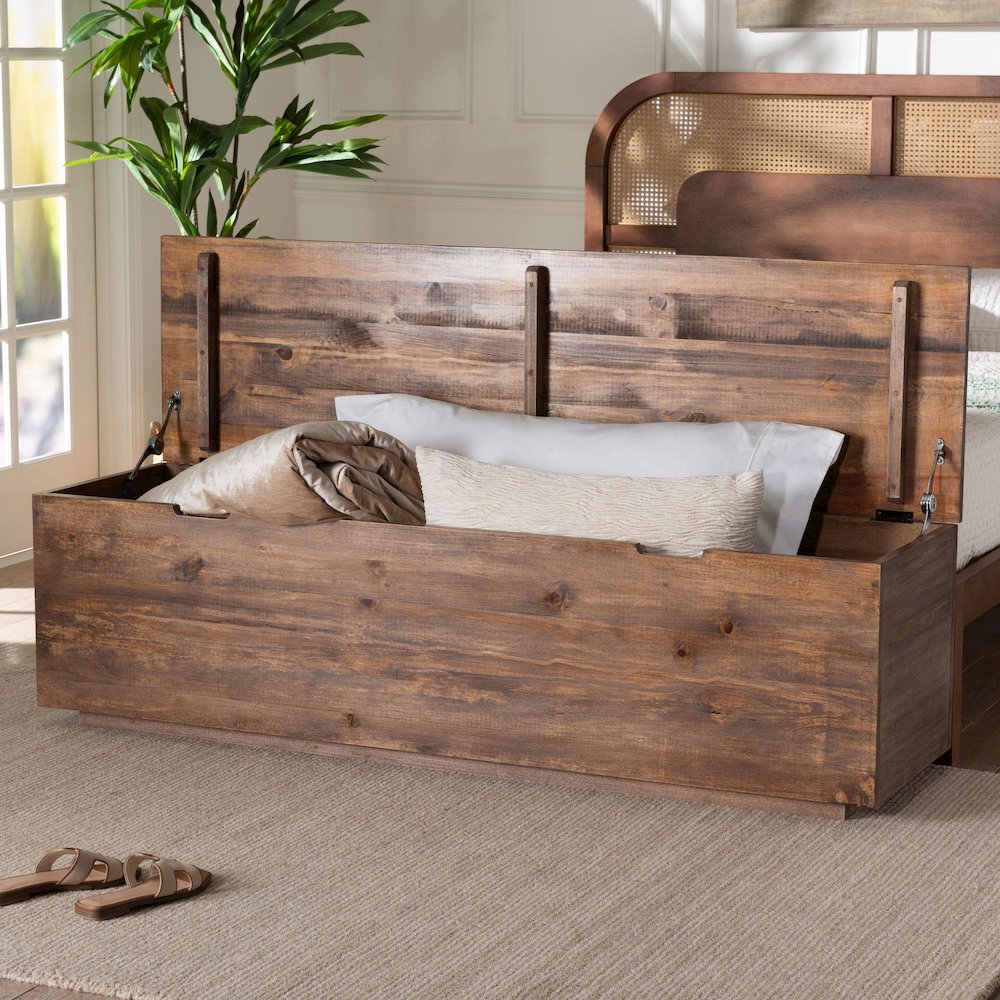 Wood Storage Trunk with Hinged Lid - Rectangular Blanket Chest and Bedroom Bench