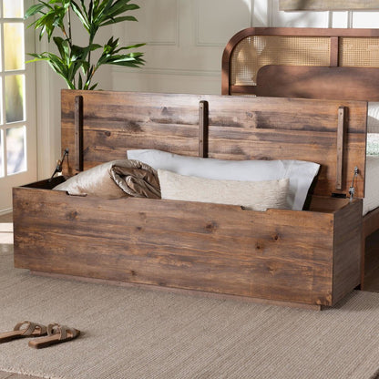 Wood Storage Trunk with Hinged Lid - Rectangular Blanket Chest and Bedroom Bench