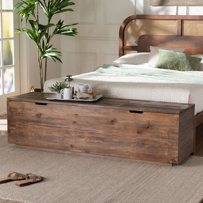 Wood Storage Trunk with Hinged Lid - Rectangular Blanket Chest and Bedroom Bench