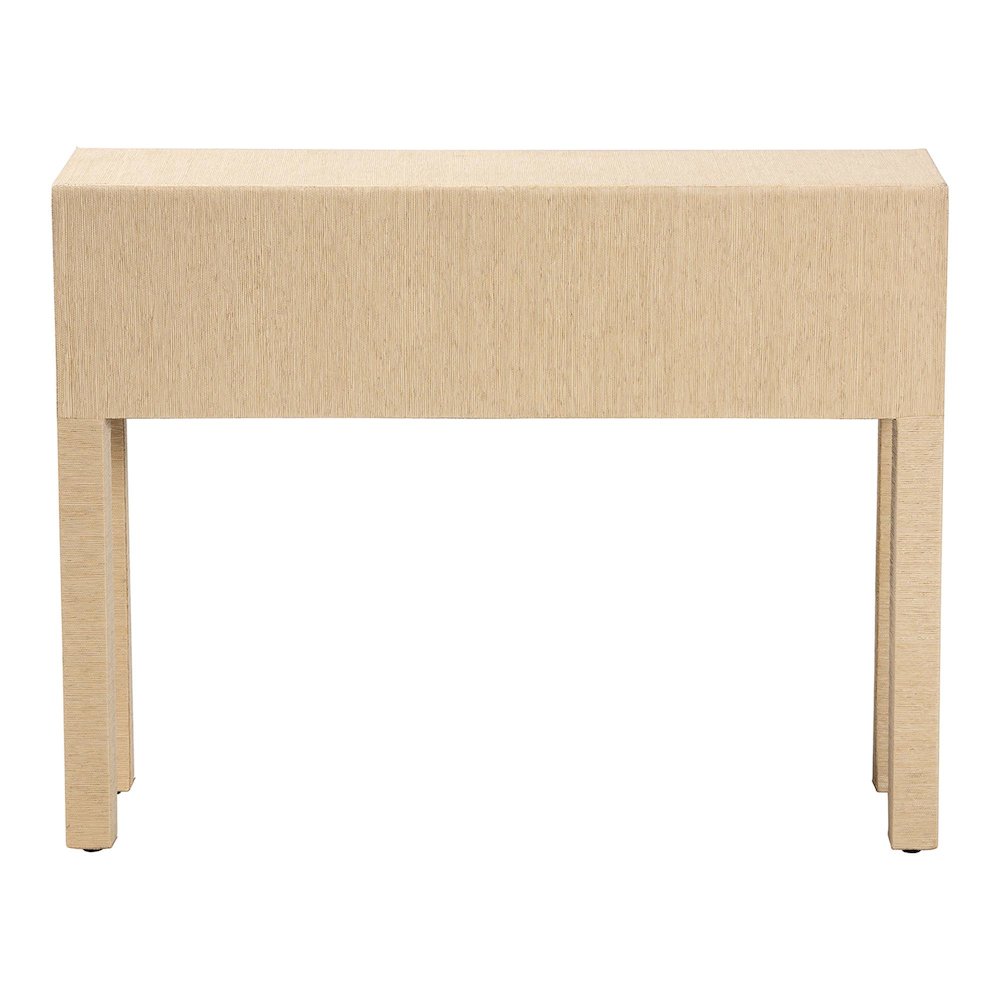 Grasscloth 2-Drawer Console Table - Woven Texture Entryway Table, Light Brown