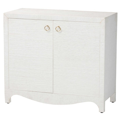 Grasscloth Storage Cabinet - 2-Door Woven Accent Cabinet with Gold Ring Pulls