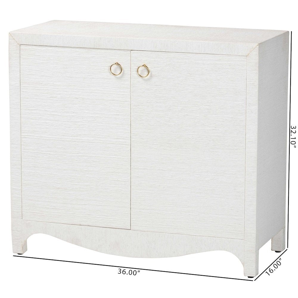 Grasscloth Storage Cabinet - 2-Door Woven Accent Cabinet with Gold Ring Pulls
