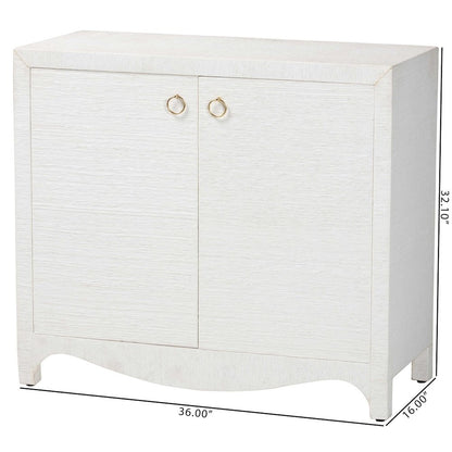 Grasscloth Storage Cabinet - 2-Door Woven Accent Cabinet with Gold Ring Pulls
