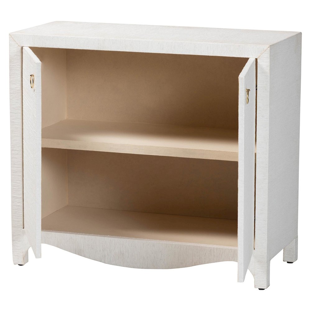 Grasscloth Storage Cabinet - 2-Door Woven Accent Cabinet with Gold Ring Pulls