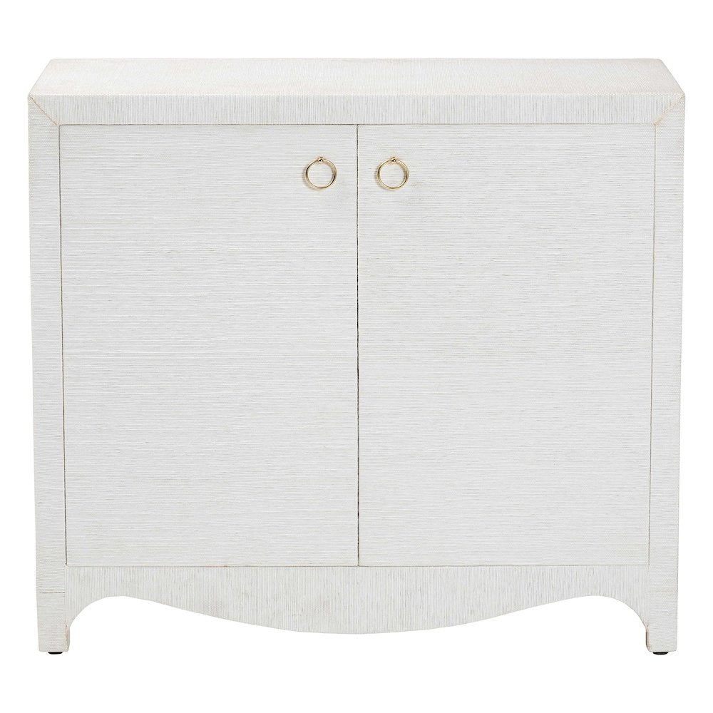 Grasscloth Storage Cabinet - 2-Door Woven Accent Cabinet with Gold Ring Pulls