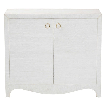 Grasscloth Storage Cabinet - 2-Door Woven Accent Cabinet with Gold Ring Pulls