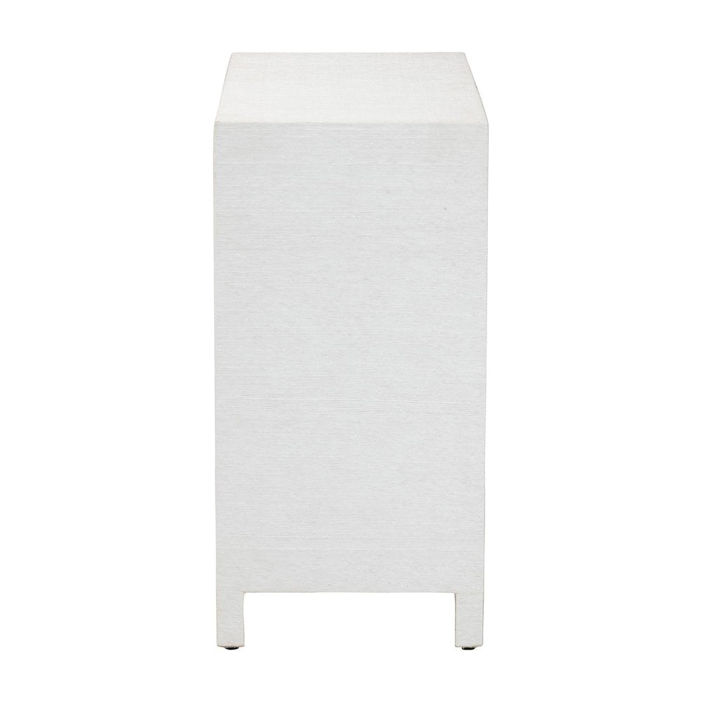 Grasscloth Storage Cabinet - 2-Door Woven Accent Cabinet with Gold Ring Pulls