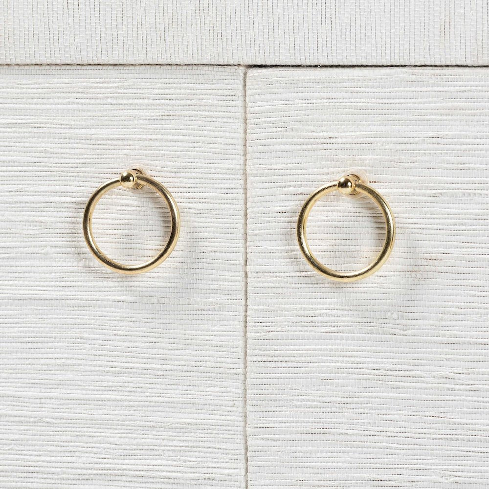 Grasscloth Storage Cabinet - 2-Door Woven Accent Cabinet with Gold Ring Pulls