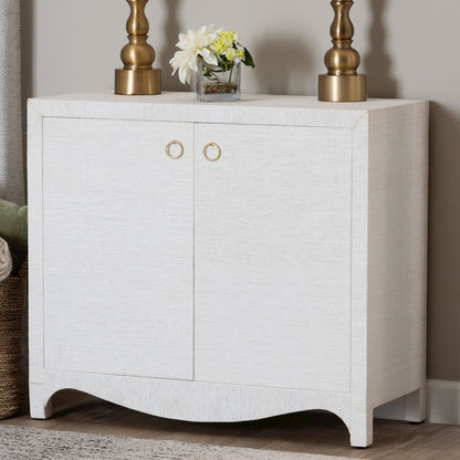Grasscloth Storage Cabinet - 2-Door Woven Accent Cabinet with Gold Ring Pulls