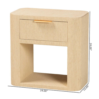 Grasscloth 1-Drawer Nightstand with Open Shelf - Woven Texture Bedside Table