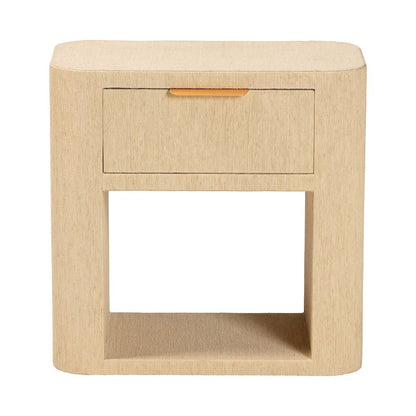 Grasscloth 1-Drawer Nightstand with Open Shelf - Woven Texture Bedside Table