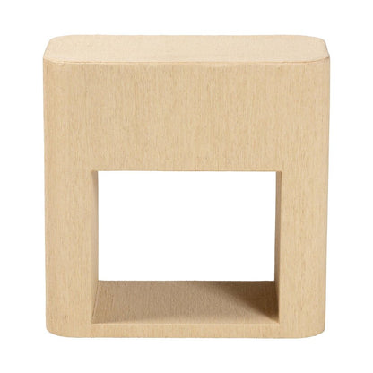Grasscloth 1-Drawer Nightstand with Open Shelf - Woven Texture Bedside Table