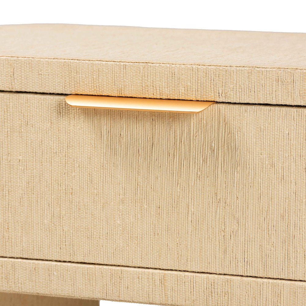 Grasscloth 1-Drawer Nightstand with Open Shelf - Woven Texture Bedside Table