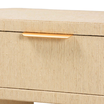 Grasscloth 1-Drawer Nightstand with Open Shelf - Woven Texture Bedside Table