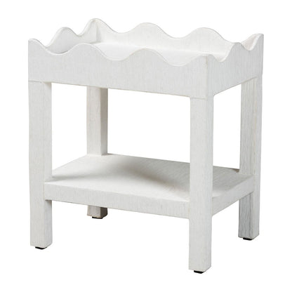 Scalloped End Table - 2-Tier Accent Table with Open Shelf Storage